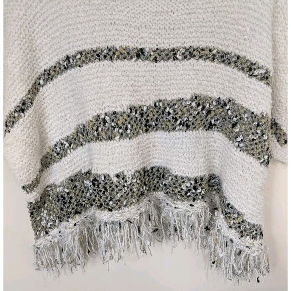 Anthropologie Moth Poncho Crew Metallic Fringe Sweater Boho Oversized Small - Picture 5 of 9